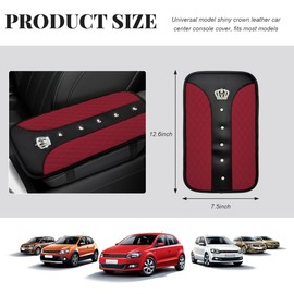 FSTURIOS Bling Leather Car Center Console Cover, 12.6"×7.5" Crystal Anti-Scratch Armrest Protector Seat Box Cover, Waterproof Sparkly Auto Console Cushion Decor for Car Truck SUV (Wine Red)