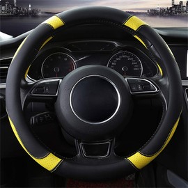 SFONIA Car Steering Wheel Cover Steering Wheel Protector Microfiber Leather Universal 37-38cm / 15" Anti-slip Breathable Durable (Yellow)