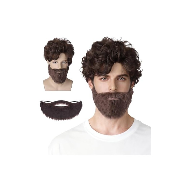 Peluca de Halloween con tupé marrón rizado y peludo para