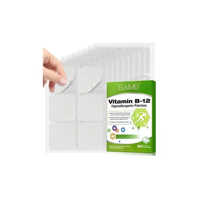 60 Parches Hipoalergénicos Vitaminas B12 Guaraná Y Garcinia