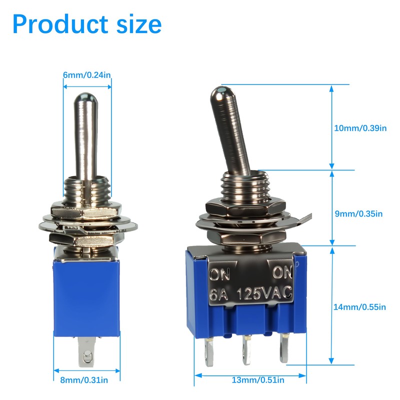 VIBICCK 15PCS SPST Mini Toggle Switch Miniature ON/ON 2 Pin