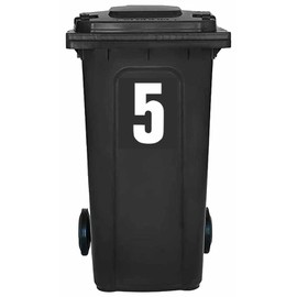 Pack of 4 Plain White Bin Number 5 Stickers (17 cm) Vinyl Labels Packwith® #PBN10-5