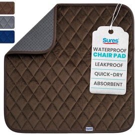 Sures Waterproof Chair Pads for Incontinence (22" x 21") - Washable, Waterproof Seat Protector - Chair Protector Seat Cover - Absorbent Pad for Bed, Seat, Car, Wheelchair & Recliner (Brown, 1 Pack)