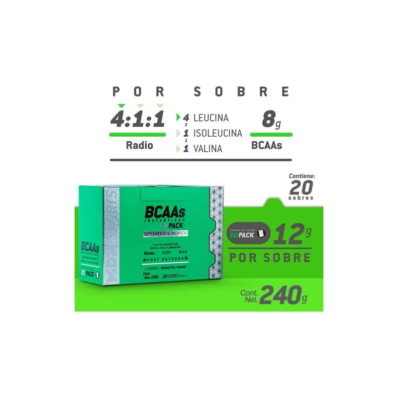 Aminoácidos Bcaa, 20 Pack 2 Sabores, 8g Bcaas + Beta-alanina