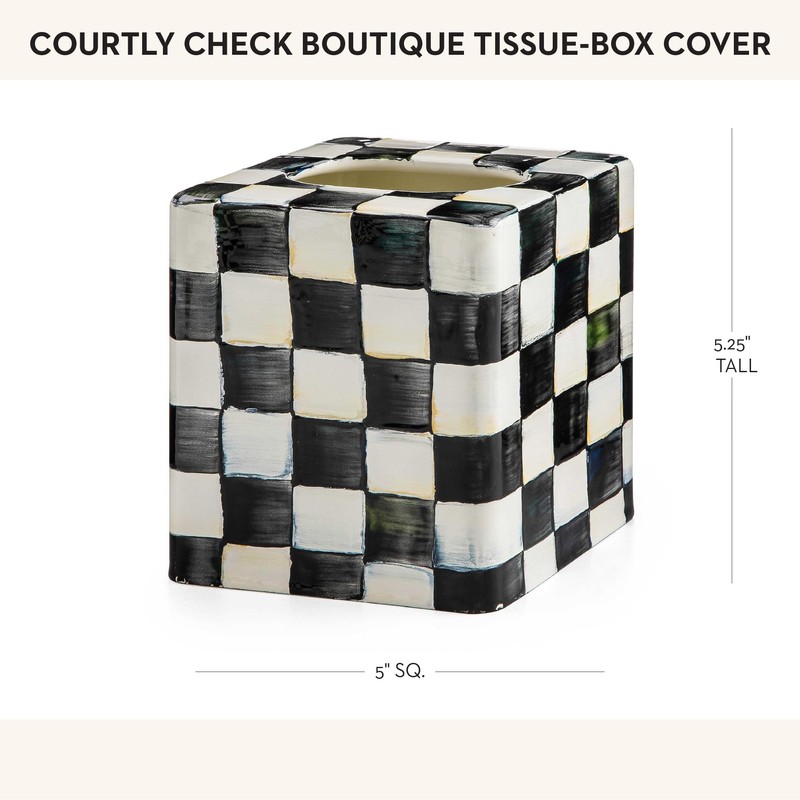 MACKENZIE-CHILDS Tissue-Box Cover, Tissue Holder for Home Decor, Black-and-White Courtly