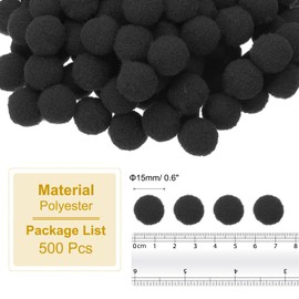PATIKIL 0.6inch(15mm) Pom Poms for Crafts, 500pcs Small Pompoms for Crafts Mini Puff Balls Bulk High Elasticity Fuzzy Balls for Hats Christmas Art DIY, Black