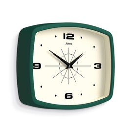 Jones Clocks® Movie wall clock | Retro rectangular clock | 25cm | Dark Green | Cool designer look for kitchen, living room or office