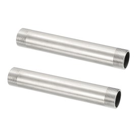 PATIKIL 304 Stainless Steel Pipe Fitting, 2 Pack 3/4" BSP Male x 3/4" BSP Male Threaded 6" Length Nipple Cast Pipe for Extending Piping, Silver