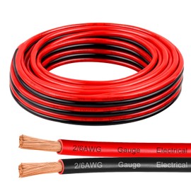6 Gauge Wire 10 Feet, 6/2 AWG Pure Copper Wire, 6AWG 2 Conductors Red Black Oxygen Free Stranded Low Voltage Wire for Solar Panel, Automotive, Audio Auto, LED Lighting(6 AWG 10FT)
