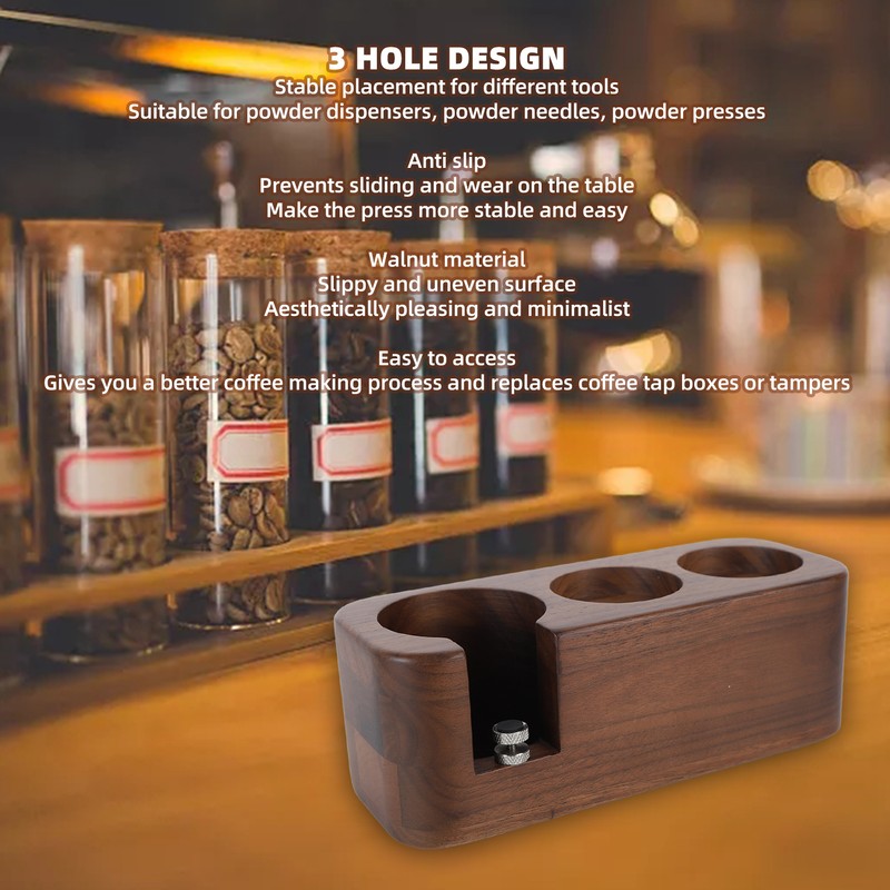 Coffee Tamper Holder 3 Holes Walnut Wood Prevent Slip Stable