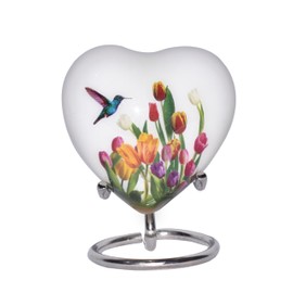 Bold & Divine Hummingbird Heart Keepsake Urn - Mini Heart Cremation Urn with Stand & Premium Box - Perfect for Adults & Infants