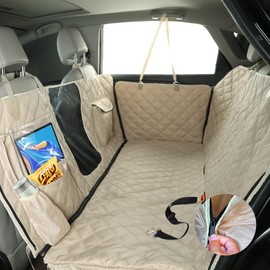 Bark Lover Dog Car Seat Cover for Back Seat Car Hammock, Waterproof Backseat Protector for Dogs, Mesh Window and Multiple Pockets - Fits Cars, SUVs, and Trucks