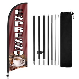 Espresso Advertising Swooper Flag Banners, Espresso Feather Flags with Pole and Ground Stake, Advertising Feather Banners Sign for Espresso Business 8FT