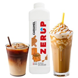 Zerup Zero Sugar Caramel Syrup, Sugar-Free Coffee Syrup, Zero Calories and Sugar, Keto Friendly, Ideal for Lattes, Cappuccinos, Espresso, Americano, Indulgent Taste 33.8 Oz (1L), Pack of 4