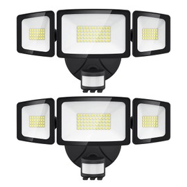 Olafus 55W Motion Sensor Outdoor Light, 2 Pack LED Security Light 5500LM, 6500K Exterior Motion Flood Light with 3 Adjustable Heads, for Outside Garage, Yard, Patio, IP65 Waterproof, Black