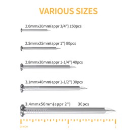 Concrete Nails for Hanging Pictures Assortment Kit 330Pcs - 5 Sizes (Up to 2") Picture Hanging Nails for Wood Wall Drywall Cement Brick Finishing Nails Assorted,Galvanized Frame Small Nails with Box