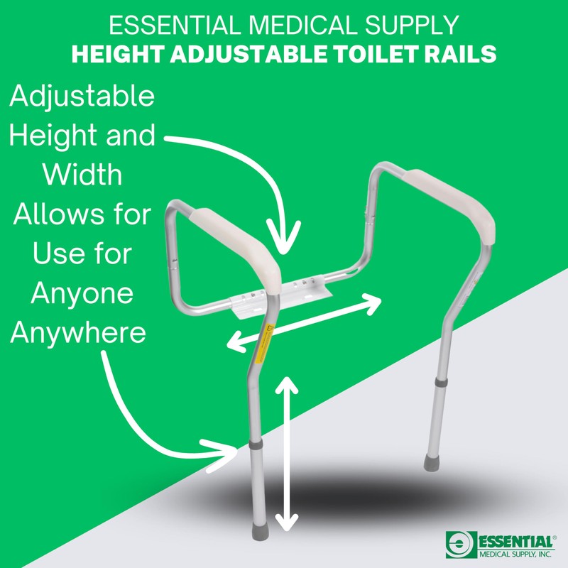 Essential Medical Supply Adjustable Toilet Safety Rails with Handles -