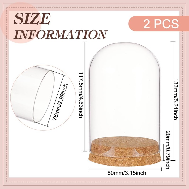 BENECREAT Glass Display Dome with Cork Base, 2 Sets, 11.8x8cm