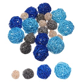 MECCANIXITY 20 Pcs Vase Filler Decorative Balls, 2.4/2/1.6/1.2" Light Blue/Blue/Gray/Beige Wicker Rattan Decor, Balls Bowl Fillers for Home Decor,Center Table