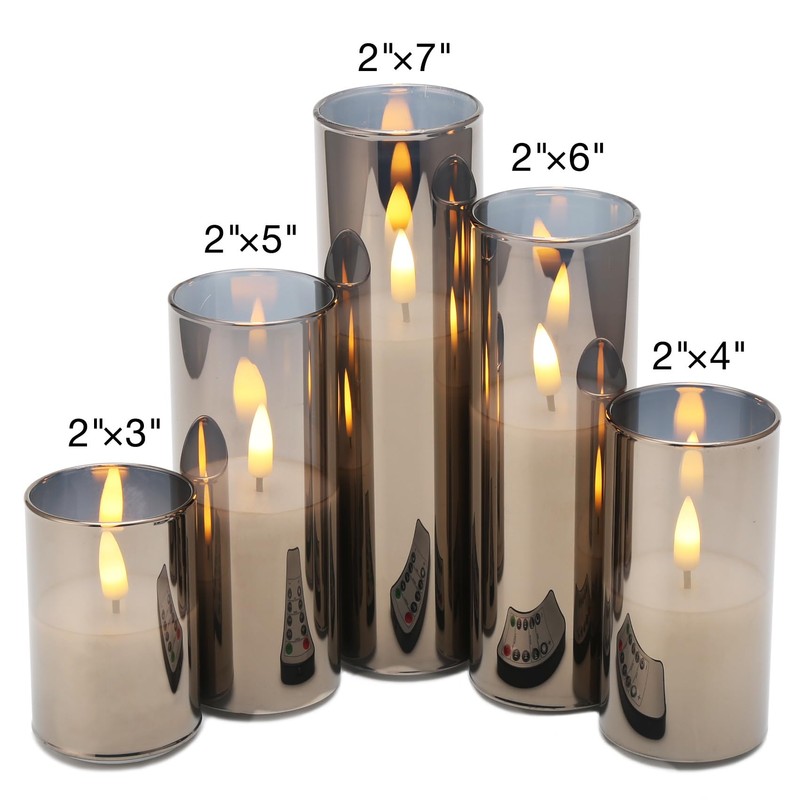 Girimax Grey Glass Flameless Candles with Remote, Flickering LED Votive