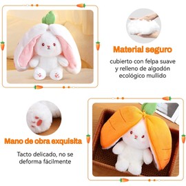 Jesir Conejito de Peluche, Conejito de Peluche de Fresa y Zanahoria, simpático Conejito de Peluche Reversible con Cremallera, Adorable Regalo para niños (7 Pulgadas Zanahoria)