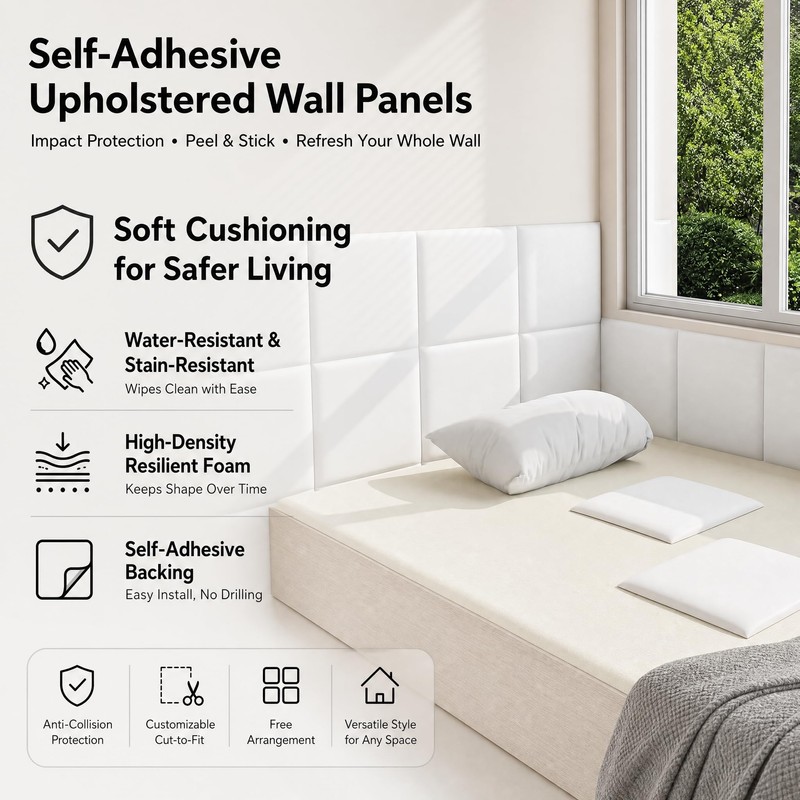 Antenat 3D Self-Adhesive Kids Headboard Padding, 4PK White 13.7"