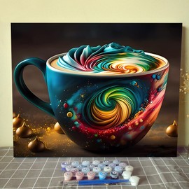 Aihonmin Rainbow Coffee Sign Painting,Paint by Numbers for Adults,DIY Acrylic Watercolor Painting by Numbers for Beginners Painting Arts Craft On Canvas Frameless Home Wall Decor for Gift 16Ｘ20Inch