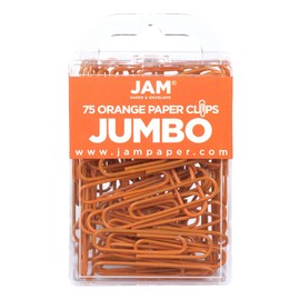 JAM PAPER Colorful Jumbo Paper Clips - Large 2 Inch - Orange Paperclips - 75/Pack