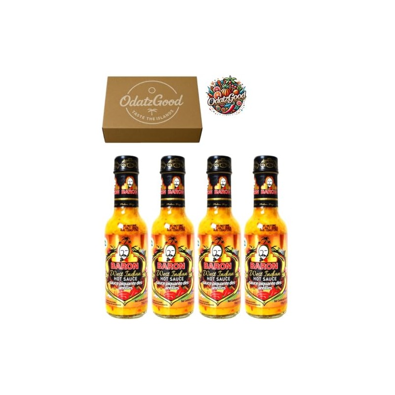 Baron West Indian Hot Sauce 5.5oz Pack of 4 Sealed