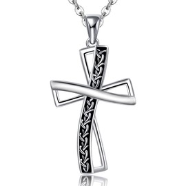 CHIC & ARTSY Cross Necklace 925 Sterling Silver Celtic Knot Cross Pendant Necklace Irish Religious Cross Necklace Oxidized Crucifix Necklace For Women Sister Friend Cable Chain 18"- 20"
