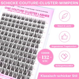 CALAILIS CDD09-MIX Individual Eyelashes, 132 Pieces, DIY Individual Eyelashes for Self-Application of Lash Extesnion at Home, 10-16 mm D Curl Cluster Individual Lashes
