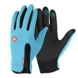 RooRuns Winter Gloves, Lightweight Touchscreen, Non Slip Cycling Gloves, Waterproof, Thermal, Men Women, Light Blue