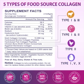 Premium Collagen Peptides Biotin Hydrolyzed Anti-Aging (Types I,II,III,V,X)