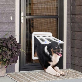 Enjoying Dog Door for Screen Door, Passage Opening 11.2" x 14.4", Large Doggie Door for Sliding Door, Magnetic Dog Screen Door, Lockable Pet Gate Screen Window, White