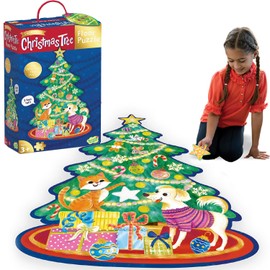 Peaceable Kingdom Shimmery Christmas Tree Floor Puzzle – Giant Floor Puzzle for Kids Ages 3 & up – Fun-Shaped Puzzle Pieces – Great for Classrooms