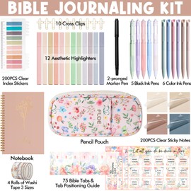 Bible Study Supplies Journaling Kit for Women, Valentines Day Christian Gifts for Women Her, Bible Study Tool w/Pastel Highlighter and Pen No Bleed, Pencil Case Notebook Annotation Kit Accessories Set