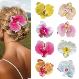 8 Pinzas Para El Cabello Con Flores Hawaianas Para Mujer, Pinzas Para El Cabello Con Forma De Orquídea Mariposa, Flores Artificiales Para Cabello Fino O Grueso, Ideales Para Bodas, Fiestas En L