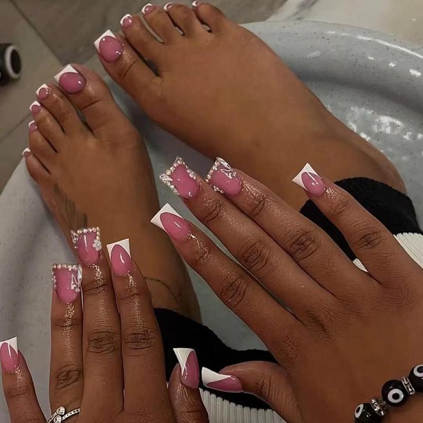 Glossy Fake Toenails & Nails with Nail File & Sticker,