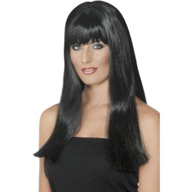 Mystique Black Long Straight Divided Wig for Adult Women, Black
