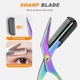 Tijeras para Recortar Cejas 2 en 1 con Peine, Acero Inoxidable Antideslizante – Recorte Preciso, Mango Ergonómico, Unisex – Depilación y Cuidado en Casa o Viaje(Negro)