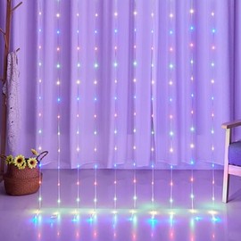 HOLITS 300 LED Fairy Curtain Lights, 9.8 x 9.8FT Purple USB Plug in 8 Modes Hanging Lights with Remote for Christmas, Bedroom, Indoor, Outdoor, Weddings, Party (Purple)
