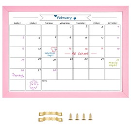 TORASO Dry Erase Monthly Calendar Board, Magnetic Whiteboard for Wall, Office,School,Home, Solid Wood Pink Frame Hanging Board 10.5"x 14.5"(YL-Pink-2737-B)