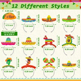 24 PCS Fiesta Party Supplies - 12 Styles Colorful Patterned Cardboard Sombreros, Cactus Maracas Accessories for Carnival Celebrations