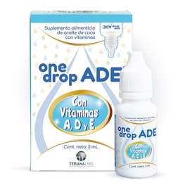 Vitamina ONEDROP ADE | Frasco de 3 ML (114 Gotas) | Rinde +3 meses | Vitamina A, D3 y E | Suplemento Alimenticio sin azúcar añadida, sin sabor