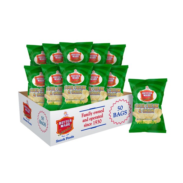 Better Made Special Potato Chips (Sour Cream & Onion) - 50 Pack - 50 x 1 oz. Bags - Crunchy, Individual Snacks Made from Fresh Potatoes - Family Owned and Operated