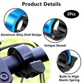 2 PCS Bike Bell Bicycle Bells Aluminium Alloy Super Loud Invisible Bicycle Horn Invisible Road Mountain Universal Fits 2.2cm/0.87in Handlebars with Loud Crisp Clear Sound for Adults Children (Blue)