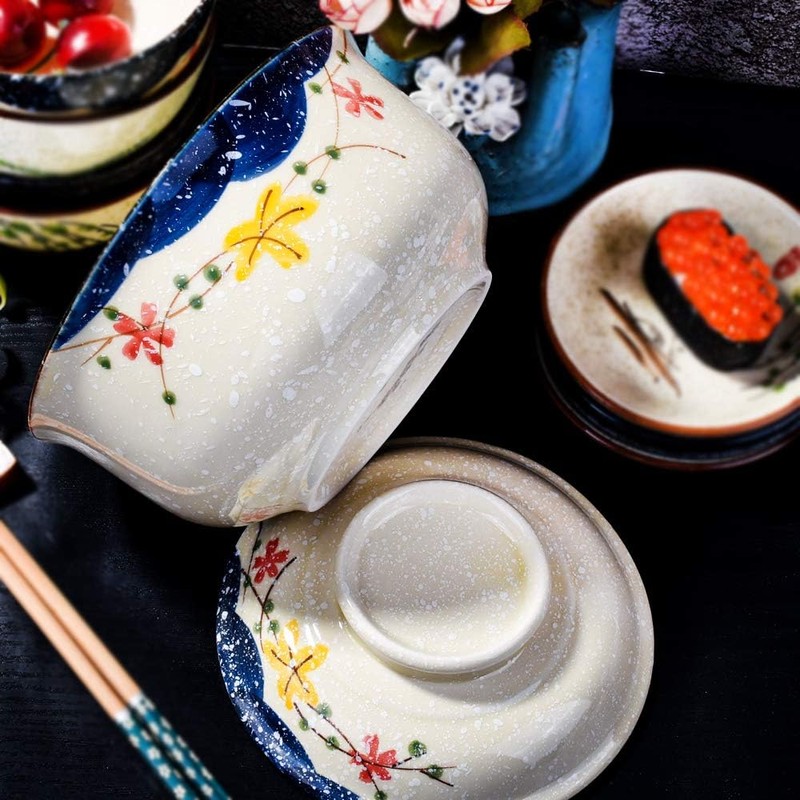 Fignner Japanese Style Ceramic Ramen Bowl with Lid Soup Bowls
