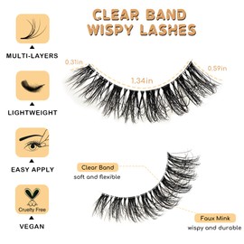 APCYUST Lashes False Eyelashes Natural Wispy Lash Strips Clear Band Fake Eyelash Pack 14 Pairs Cat Eye Strip Lashes Set Fluffy Mink Eyelashes Natural Look Short Wispies Pestañas Postizas for Women