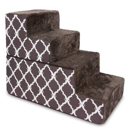 Foldable Pet Steps/Stairs with CertiPUR-US Certified Foam by Best Pet Supplies - Brown Lattice, 4-Steps (H: 22") (ST245T-L)