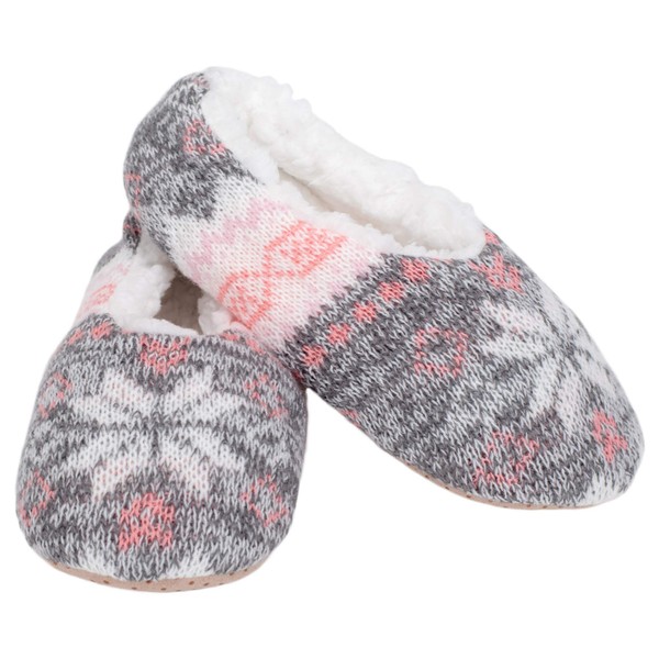 Pink Grey Nordic Snow Womens Plush Lined Cozy Non Slip
